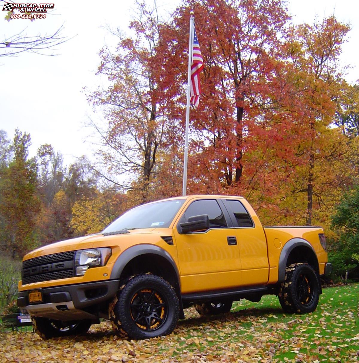 vehicle gallery/2014 ford f 150 moto metal mo961  Satin Black Yellow Insert wheels and rims
